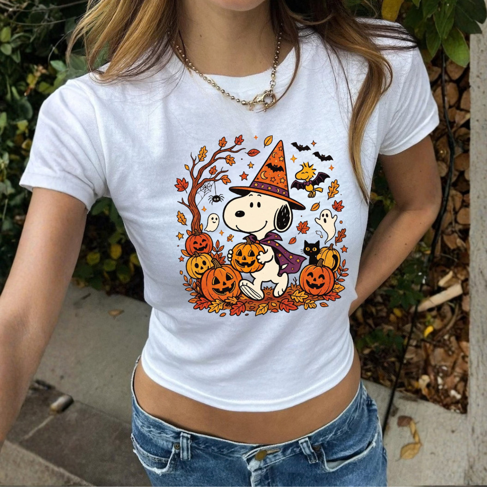 Snoopy Halloween Witch Pumpkin Jack-O'-Lantern Autumn Leaves BabyTee